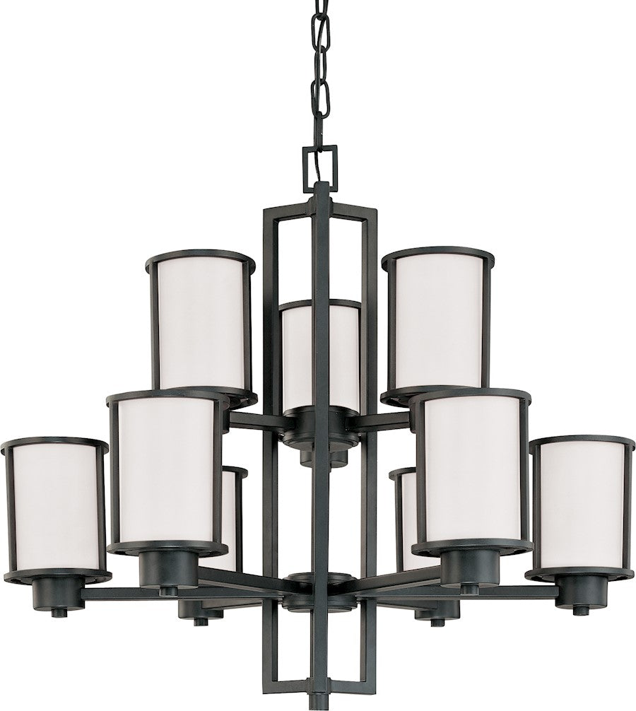 Nuvo Odeon 30in 9-Light Chandelier | Transitional Aged Bronze and Satin White Glass | Dining Room & Living Room | 30 x 30 x 27 in | Model 60-2979