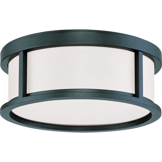 Nuvo Odeon 13in 2-Light Flush Mount | Transitional Aged Bronze and Satin White Glass | Bathroom & Hallway Ceiling Light | 13.125 x 4.875 in | Model 60-2981