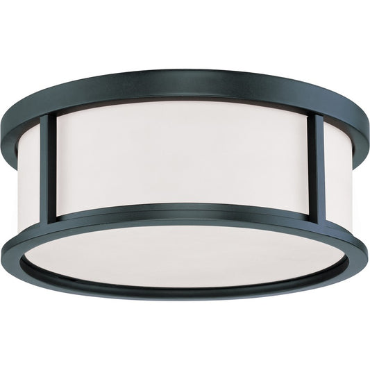 Nuvo Odeon 15in 3-Light Flush Mount | Transitional Aged Bronze and Satin White Glass | Hallway & Bathroom Ceiling Light | 15 x 15 x 5.625 | Model 60-2982