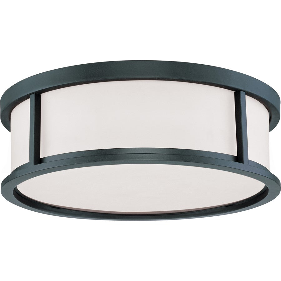 Nuvo Odeon 17in 3-Light Flush Mount | Transitional Aged Bronze and Satin White Glass | Bedroom & Hallway Damp-Rated | 17 x 5.6 in | Model 60-2983