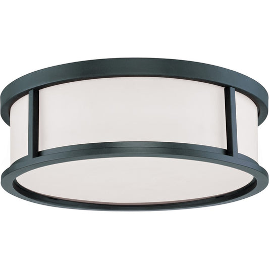 Nuvo Odeon 17in 3-Light Flush Mount | Transitional Aged Bronze and Satin White Glass | Bedroom & Hallway Damp-Rated | 17 x 5.6 in | Model 60-2983
