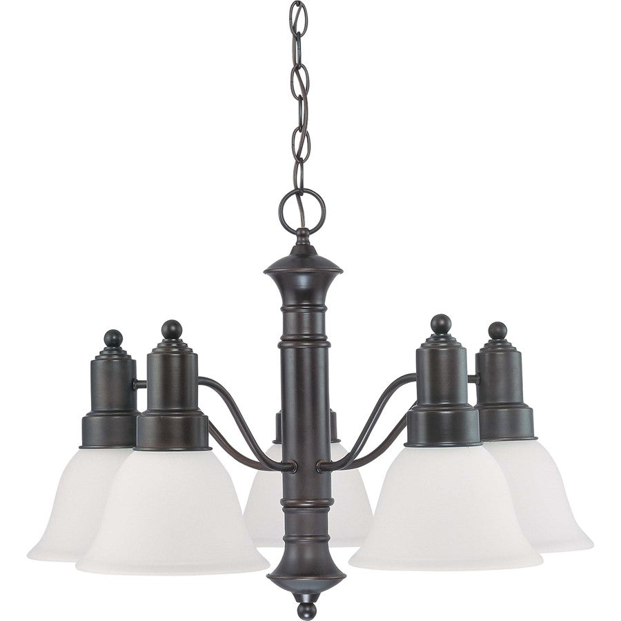 Nuvo Gotham 25in 5-Light Chandelier | Mahogany Bronze and Frosted White Glass | Dining Room & Living Room | 20 x 10 x 21 in | Model 60-3143