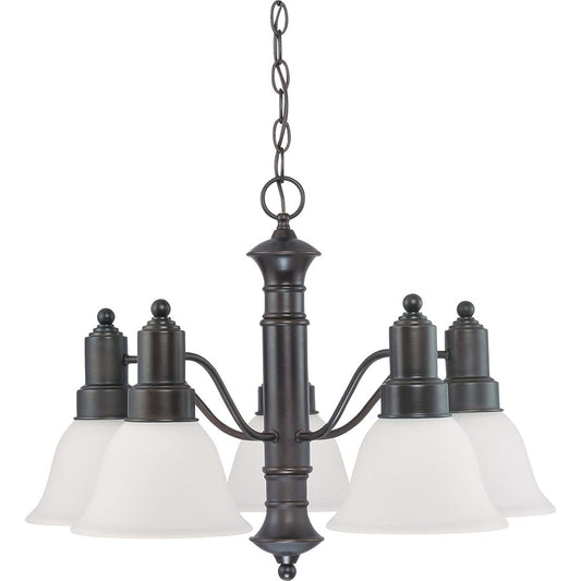 Nuvo Gotham 25in 5-Light Chandelier | Mahogany Bronze and Frosted White Glass | Dining Room & Living Room | 20 x 10 x 21 in | Model 60-3143