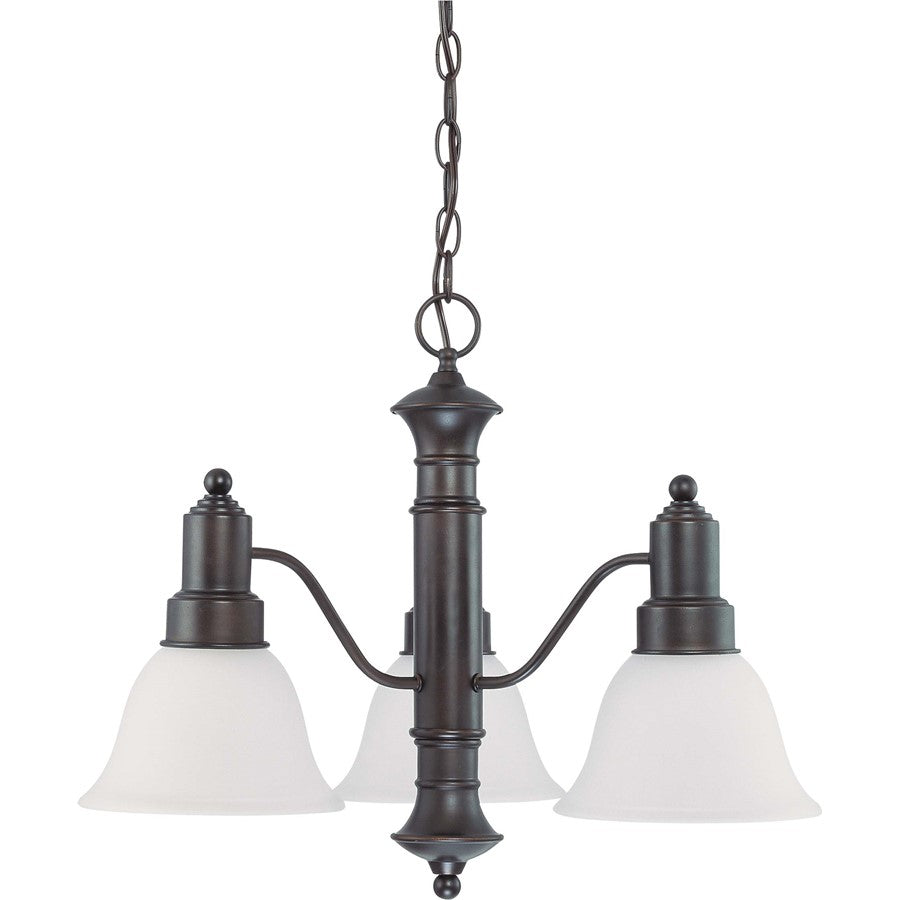 Nuvo Gotham 23in 3-Light Chandelier | Mahogany Bronze and Frosted White Glass | Dining Room & Living Room | 22.5 x 22.5 x 17.5 in | Model 60-3144