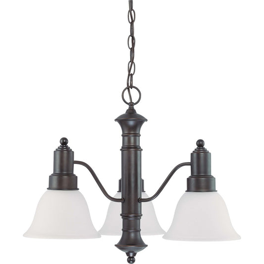Nuvo Gotham 23in 3-Light Chandelier | Mahogany Bronze and Frosted White Glass | Dining Room & Living Room | 22.5 x 22.5 x 17.5 in | Model 60-3144