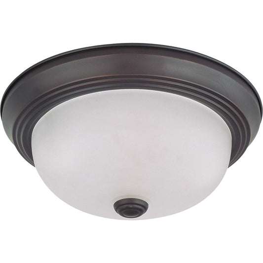 Nuvo Lighting 2-Light 11in Flush Mount | Mahogany Bronze and Frosted White Glass | Bathroom & Hallway Ceiling Light | 11.375 x 4.875 in | Model 60-3145