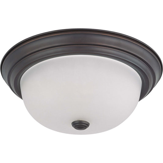 Nuvo Lighting 2-Light 13in Flush Mount | Mahogany Bronze and Frosted White Glass | Hallway & Bathroom Ceiling Light | 13 x 13 x 5 in, Damp | Model 60-3146
