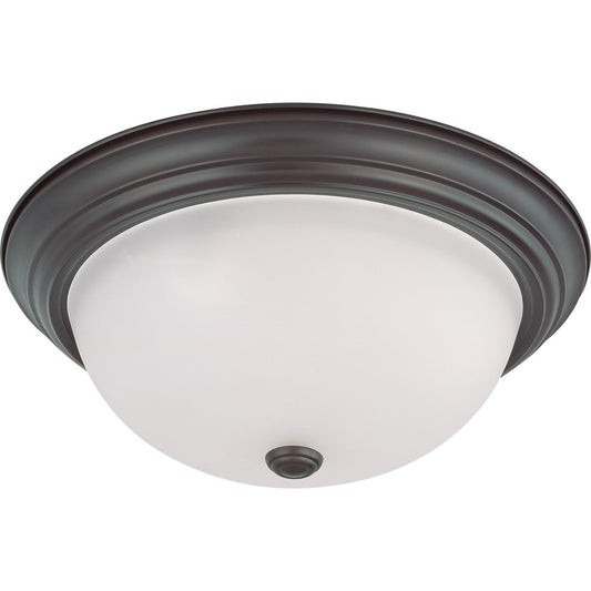 Nuvo Lighting 3-Light 15in Flush Mount | Mahogany Bronze and Frosted White Glass | Bathroom & Hallway Ceiling Light | 15.25 x 6 in, Damp | Model 60-3147
