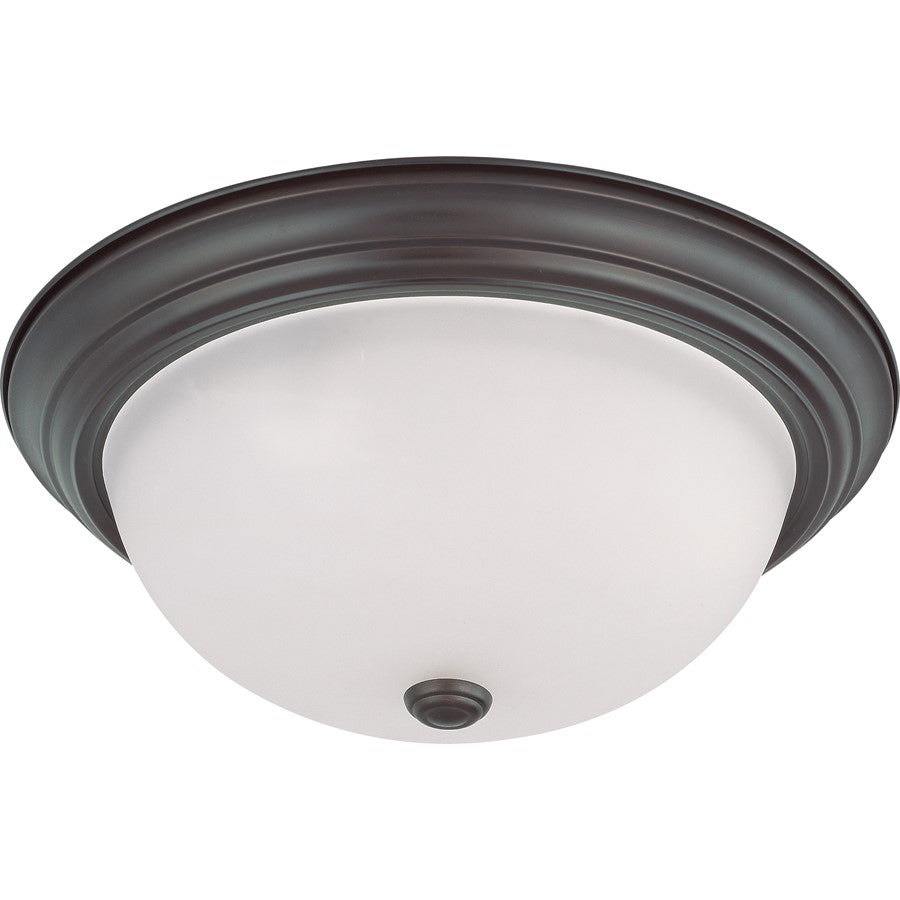 Nuvo Lighting 3-Light 15in Flush Mount | Mahogany Bronze and Frosted White Glass | Bathroom & Hallway Ceiling Light | 15.25 x 6 in, Damp | Model 60-3147