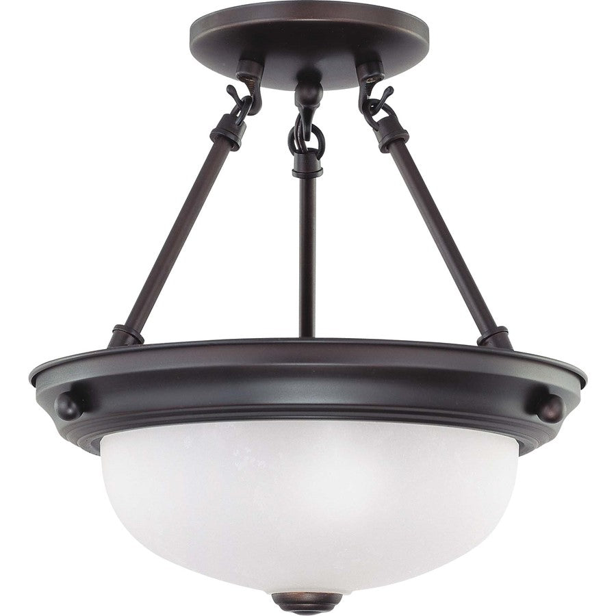 Nuvo Lighting 2-Light 11in Semi-Flush Mount | Traditional Mahogany Bronze and Frosted White Glass | Hallway & Bedroom Entryway | 11 x 11 x | Model 60-3148