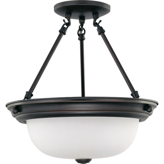 Nuvo Lighting 2-Light 13in Semi-Flush Mount | Traditional Mahogany Bronze and Frosted White Glass | Hallway & Entryway Ceiling Light | Model 60-3149