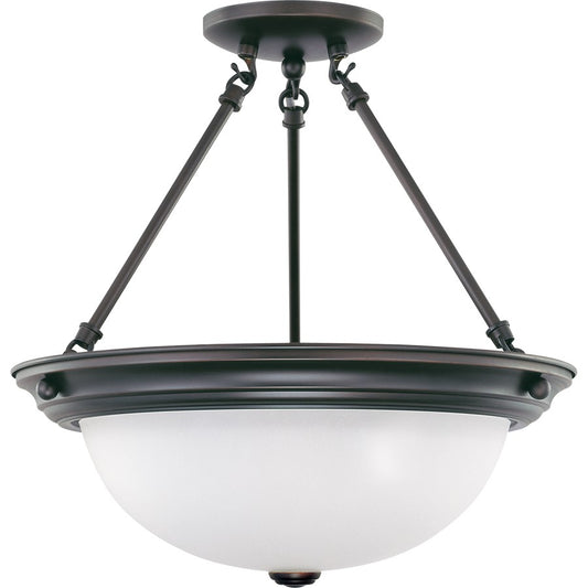 Nuvo Lighting 3-Light 15in Semi-Flush Mount | Traditional Mahogany Bronze and Frosted White Glass | Living Room & Bedroom Ceiling Light | Model 60-3151