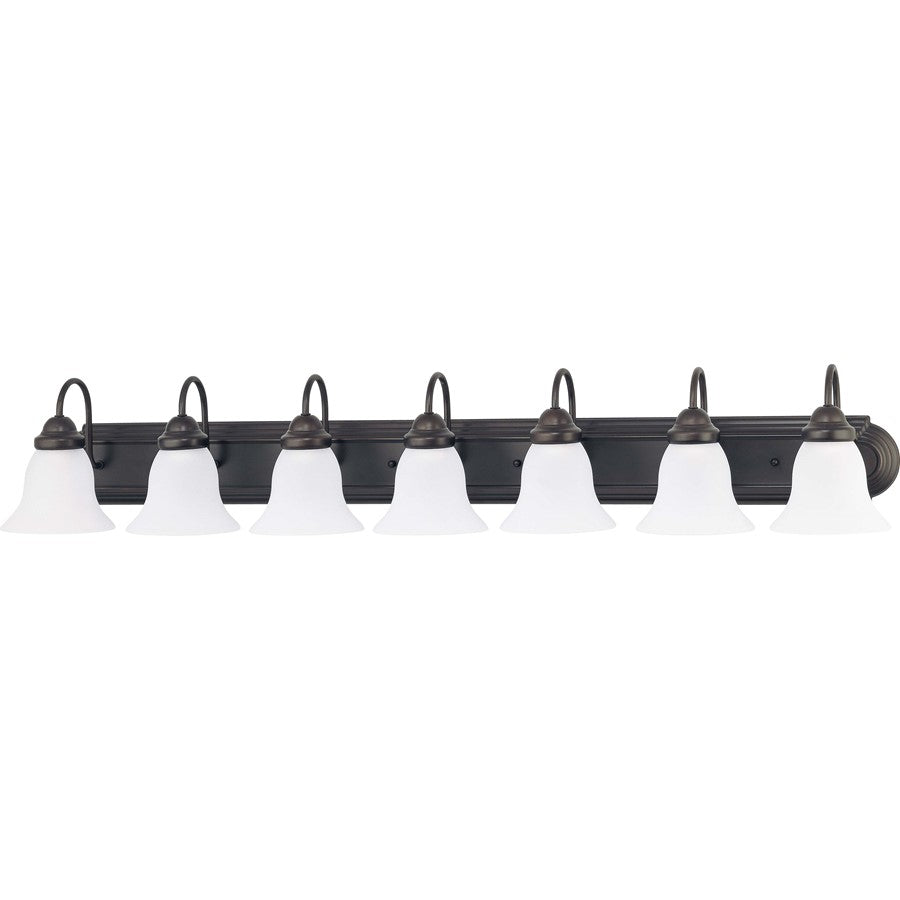 Nuvo Ballerina 48in 7-Light Vanity Light | Transitional Mahogany Bronze and Frosted White Glass | Bathroom Vanity | 48 x 8.5 x 7.625 in | Model 60-3155