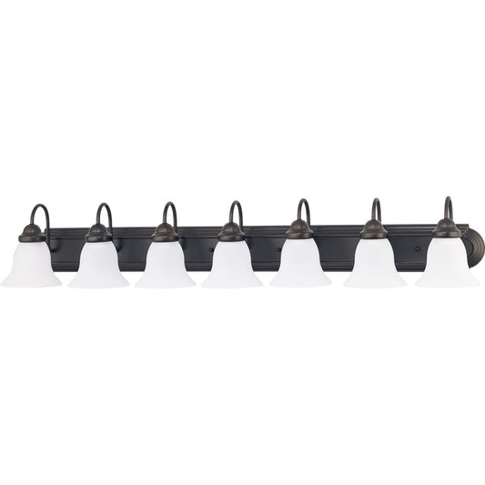 Nuvo Ballerina 48in 7-Light Vanity Light | Transitional Mahogany Bronze and Frosted White Glass | Bathroom Vanity | 48 x 8.5 x 7.625 in | Model 60-3155
