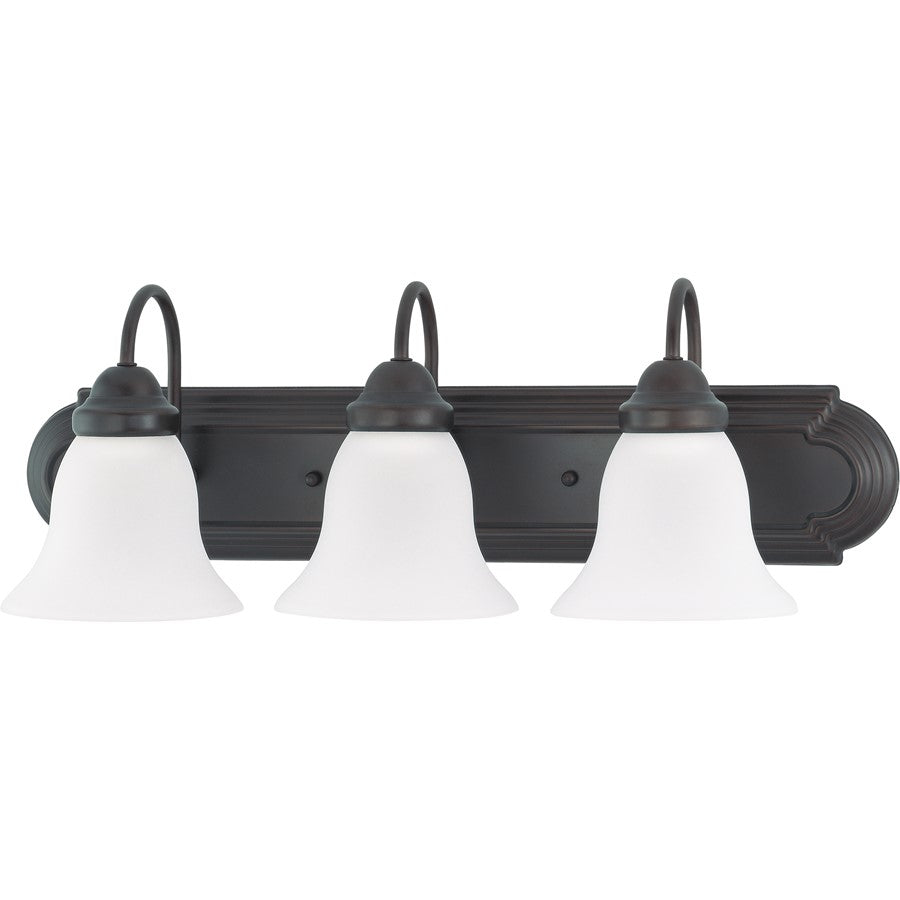 Nuvo Ballerina 24in 3-Light Vanity Light | Transitional Mahogany Bronze and Frosted White Glass | Bathroom Vanity | 24 x 8.5 x 7.625 in | Model 60-3162
