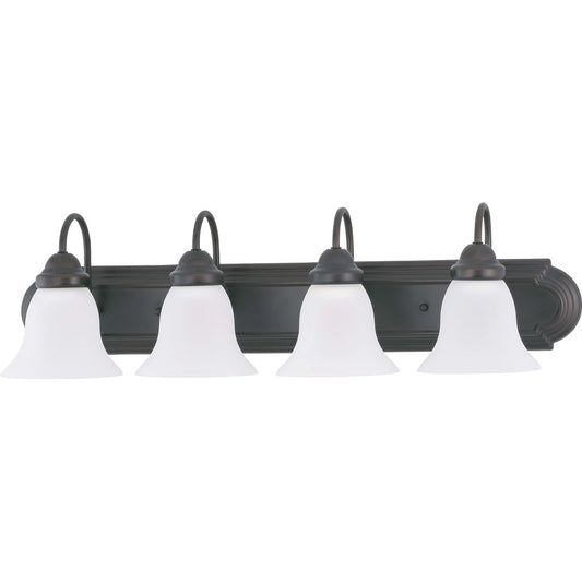 Nuvo Ballerina 30in 4-Light Vanity Light | Traditional Mahogany Bronze and Frosted White Glass | Bathroom Vanity | 30 x 8.5 x 7.625 in | Model 60-3163