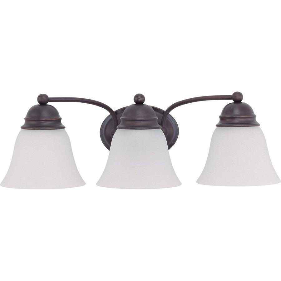Nuvo Lighting Empire 21in 3-Light Bathroom Vanity Light | Traditional Mahogany Bronze and Frosted White Glass | Bathroom Vanity & Powder | Model 60-3167