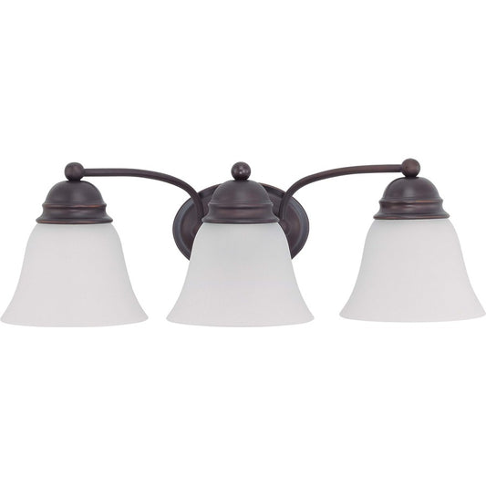 Nuvo Lighting Empire 21in 3-Light Bathroom Vanity Light | Traditional Mahogany Bronze and Frosted White Glass | Bathroom Vanity & Powder | Model 60-3167