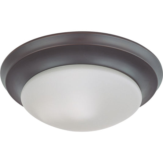 Nuvo 60-3175 12in 1-Light Flush Mount | Mahogany Bronze and Frosted White Glass | Damp-Rated Hallway & Bathroom Ceiling Light | 11.5 x | Model 60-3175