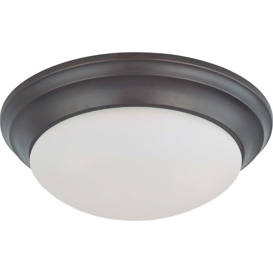 Nuvo 60-3176 14in 2-Light Flush Mount | Mahogany Bronze and Frosted White Glass | Bathroom & Covered Patio Ceiling | 14 x 14 x 5.5 in | Model 60-3176