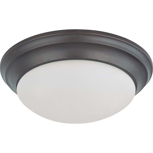 Nuvo 60-3176 14in 2-Light Flush Mount | Mahogany Bronze and Frosted White Glass | Bathroom & Covered Patio Ceiling | 14 x 14 x 5.5 in | Model 60-3176