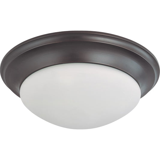 Nuvo Twist & Lock 17in 3-Light Flush Mount | Transitional Mahogany Bronze and Frosted White Glass | Damp-Rated Bathroom & Hallway Ceiling | Model 60-3177