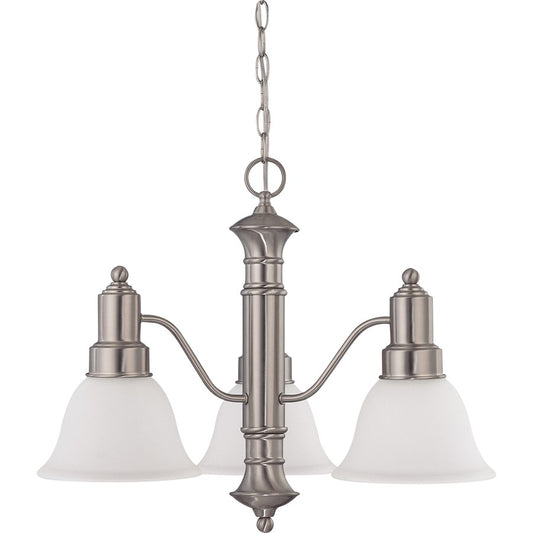 Nuvo Gotham 23in 3-Light Chandelier | Brushed Nickel and Frosted White Glass | Dining Room & Living Room | 22.5 x 22.5 x 17.5 in | Model 60-3243