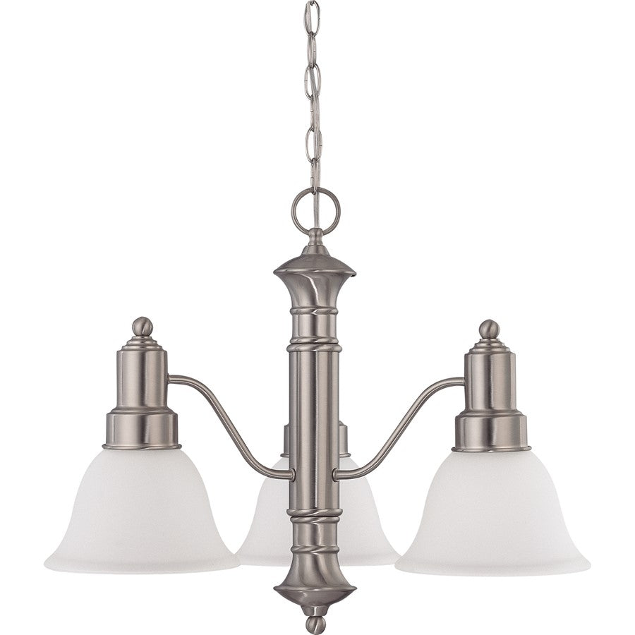 Nuvo Gotham 23in 3-Light Chandelier | Brushed Nickel and Frosted White Glass | Dining Room & Living Room | 22.5 x 22.5 x 17.5 in | Model 60-3243