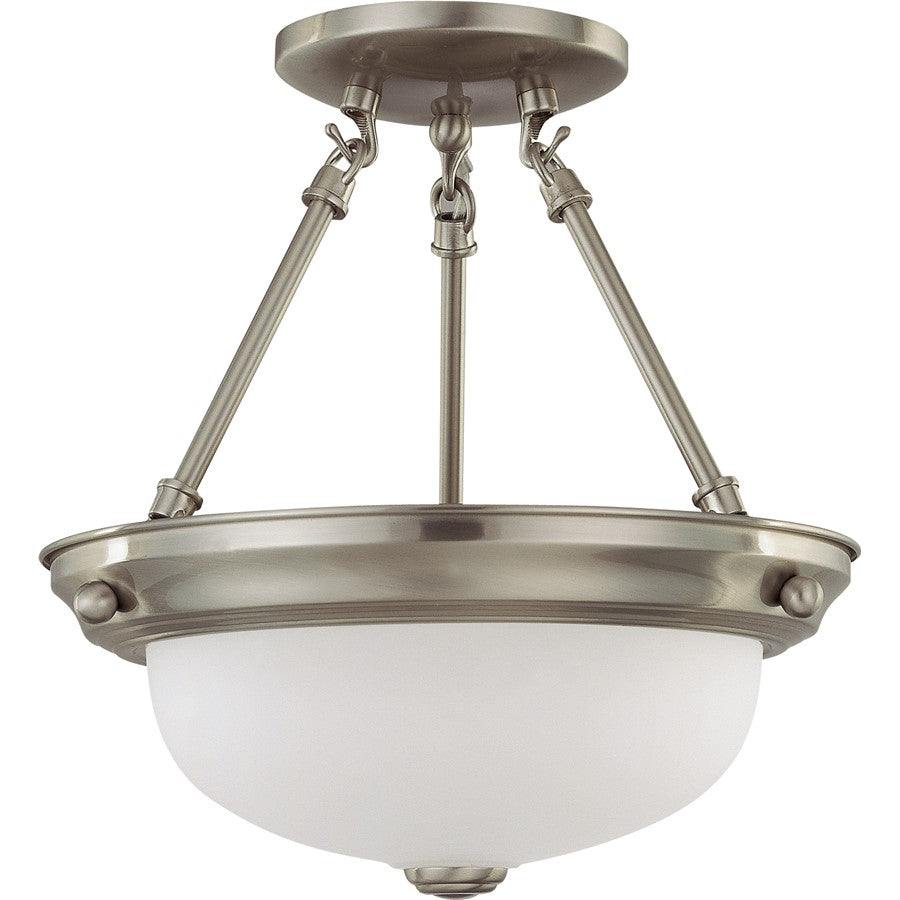 Nuvo Lighting 2-Light 11in Semi-Flush Mount | Brushed Nickel and Frosted White Glass | Bedroom & Hallway Ceiling Light | 11 x 11 x 12 in | Model 60-3244