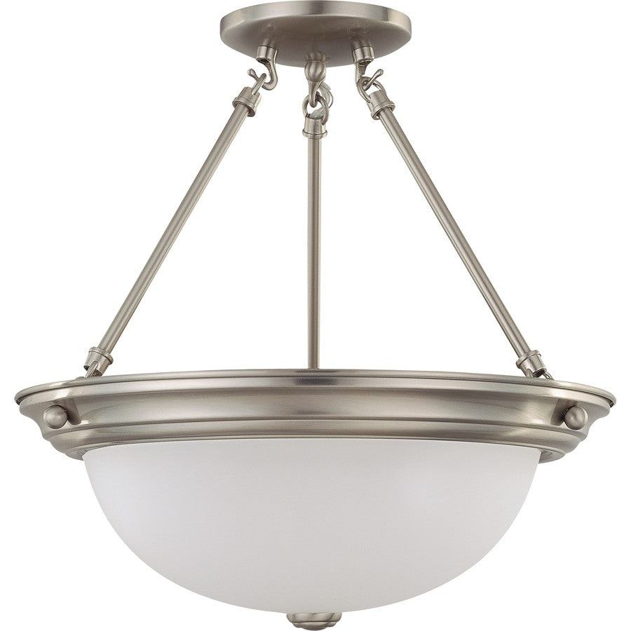 Nuvo Lighting 3-Light 15in Semi-Flush Mount | Brushed Nickel and Frosted White Glass | Hallway & Bedroom Ceiling Light | 15.25 x 15.5 in | Model 60-3246