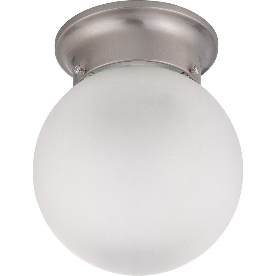 Nuvo Lighting 6in 1-Light Flush Mount | Utility Brushed Nickel and Frosted White Glass | Hallway & Bathroom Damp Rated | 6 x 6 x 7.25 in | Model 60-3249