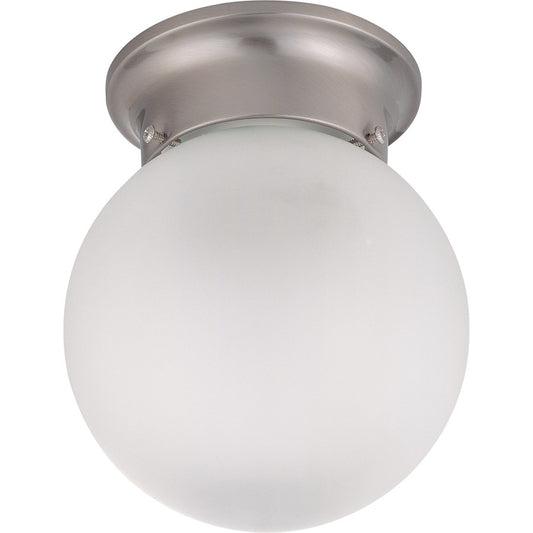 Nuvo Lighting 6in 1-Light Flush Mount | Utility Brushed Nickel and Frosted White Glass | Hallway & Bathroom Damp Rated | 6 x 6 x 7.25 in | Model 60-3249