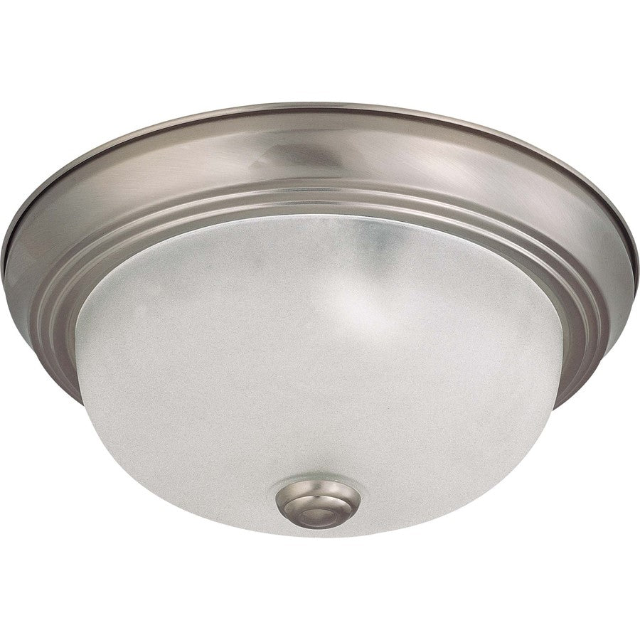 Nuvo Lighting 2-Light 11in Flush Mount | Brushed Nickel and Frosted White Glass | Bathroom & Hallway Ceiling Light | Damp Rated | Model 60-3261