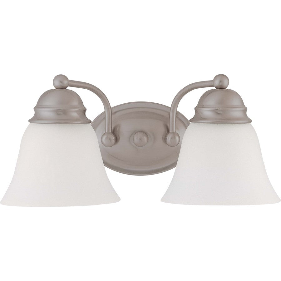Nuvo Lighting Empire 15in 2-Light Vanity Light | Brushed Nickel and Frosted White Glass | Bathroom Vanity | 14.875 x 6.125 in | Model 60-3265