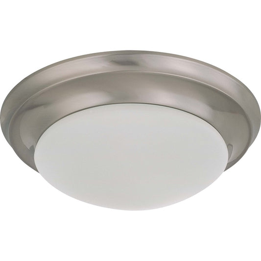 Nuvo Twist & Lock 12in 1-Light Flush Mount | Brushed Nickel and Frosted White Glass | Bathroom & Hallway Ceiling Light | 11.5 x 11.5 x 4.5 | Model 60-3271