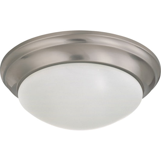 Nuvo 2-Light 14in Flush Mount | Brushed Nickel and Frosted White Glass | Bathroom & Hallway Ceiling Light | 14 x 14 x 5.5 in, Damp Rated | Model 60-3272