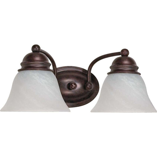 Nuvo Empire 15in 2-Light Vanity Light | Traditional Old Bronze and Alabaster Glass Bell Shades | Bathroom Vanity | 14.875 x 8 x 6.125 in | Model 60-345