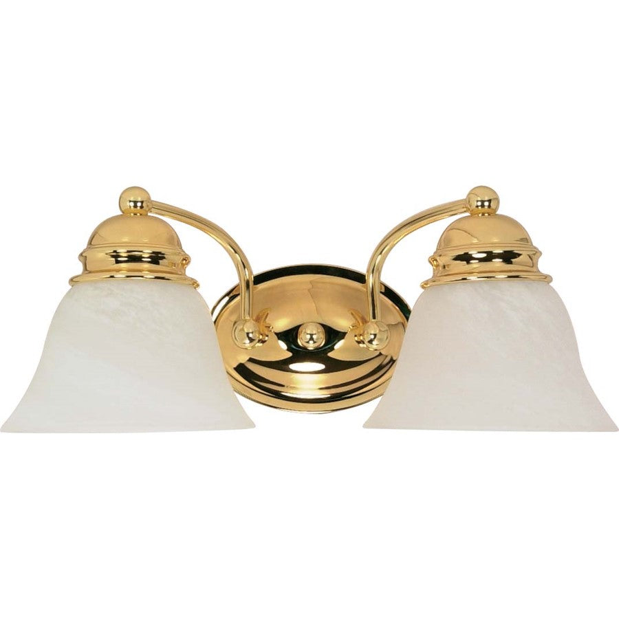 Nuvo Empire 15in 2-Light Vanity Light | Traditional Polished Brass and Alabaster Glass | Bathroom Vanity | 14.875 x 6.125 x 8 in | Model 60-349