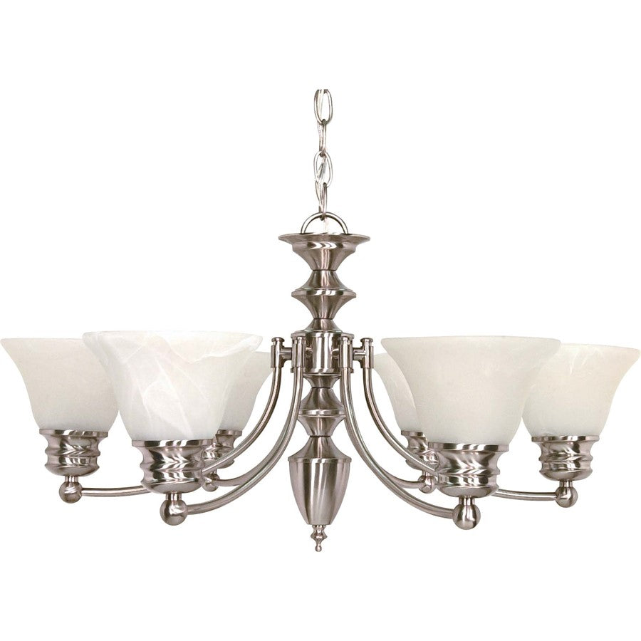 Nuvo Empire 26in 6-Light Chandelier | Brushed Nickel and Alabaster Glass Bell Shades | Dining Room & Living Room | 26 x 26 x 14 in | Model 60-356