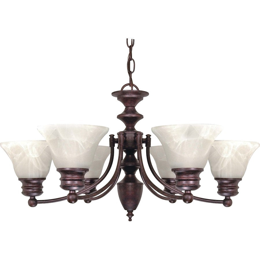 Nuvo Empire 26in 6-Light Chandelier | Traditional Old Bronze and Alabaster Glass | Dining Room & Living Room | 26 x 26 x 14 in | Model 60-358