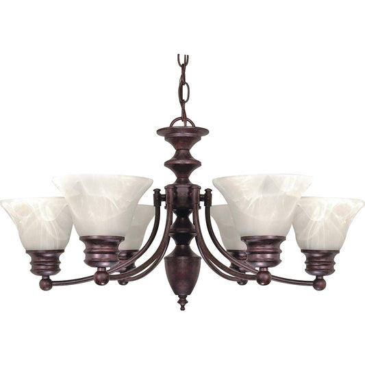 Nuvo Empire 26in 6-Light Chandelier | Traditional Old Bronze and Alabaster Glass | Dining Room & Living Room | 26 x 26 x 14 in | Model 60-358