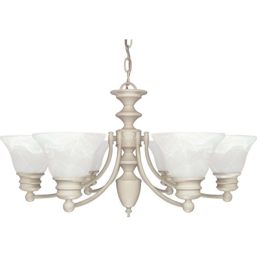 Nuvo Empire 26in 6-Light Chandelier | Traditional Textured White and Alabaster Glass | Dining Room & Living Room | 22 x 11 x 25 in | Model 60-359