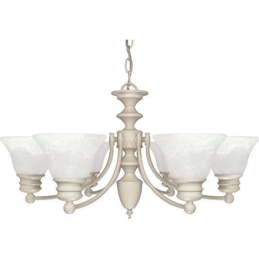 Nuvo Empire 26in 6-Light Chandelier | Traditional Textured White and Alabaster Glass | Dining Room & Living Room | 22 x 11 x 25 in | Model 60-359