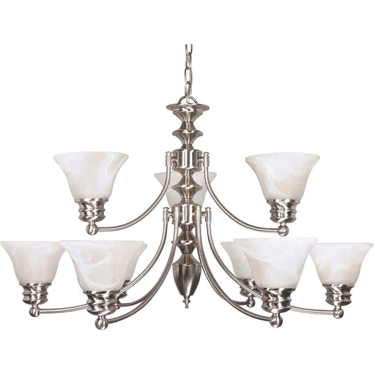 Nuvo Empire 32in 9-Light Chandelier | Brushed Nickel and Alabaster Glass Bell Shades | Dining Room & Living Room | 32 x 32 x 18 in | Model 60-360