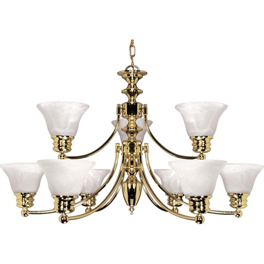 Nuvo Empire 32in 9-Light Chandelier | Traditional Polished Brass and Alabaster Glass | Dining Room & Living Room | 27 x 17 x 31 in | Model 60-361
