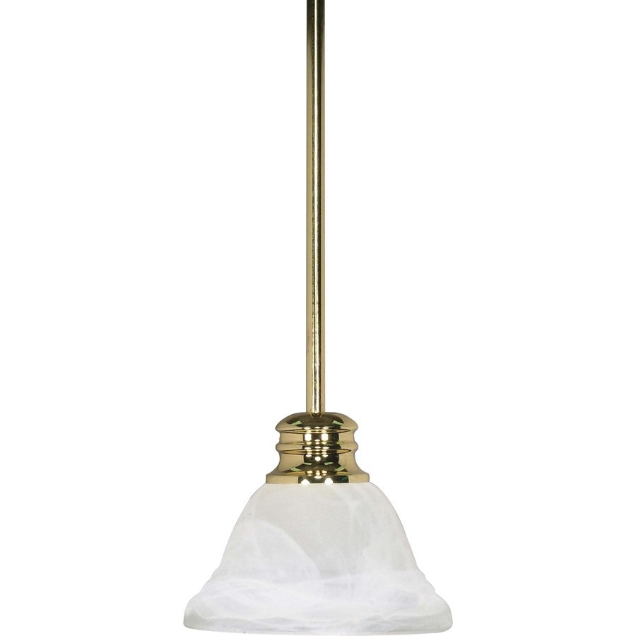 Nuvo Empire 7in 1-Light Mini Pendant | Traditional Polished Brass and Alabaster Swirl Glass | Kitchen Island & Dining Room | 7 x 7 x 51 in | Model 60-367