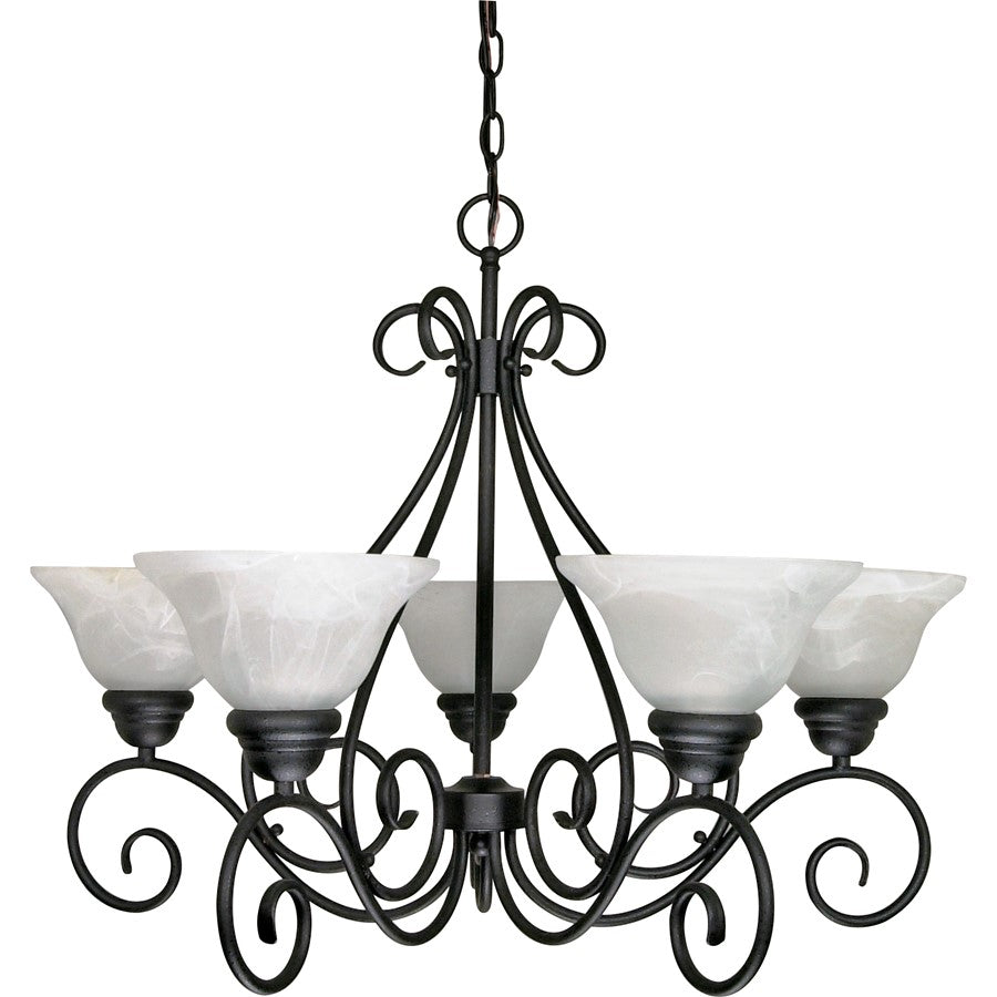 Nuvo Castillo 28in 5-Light Chandelier | Transitional Sonoma Bronze and Champagne Linen Washed Glass | Dining Room & Living Room | 15 x 11 x | Model 60-380