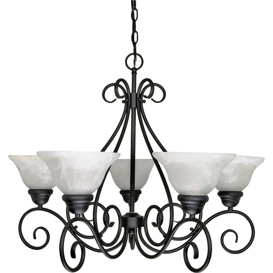 Nuvo Castillo 28in 5-Light Chandelier | Transitional Sonoma Bronze and Champagne Linen Washed Glass | Dining Room & Living Room | 15 x 11 x | Model 60-380