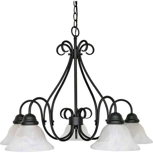 Nuvo Castillo 28in 5-Light Chandelier | Transitional Sonoma Bronze and Alabaster Swirl Glass | Dining Room & Living Room | 28 x 28 x 21 in | Model 60-381