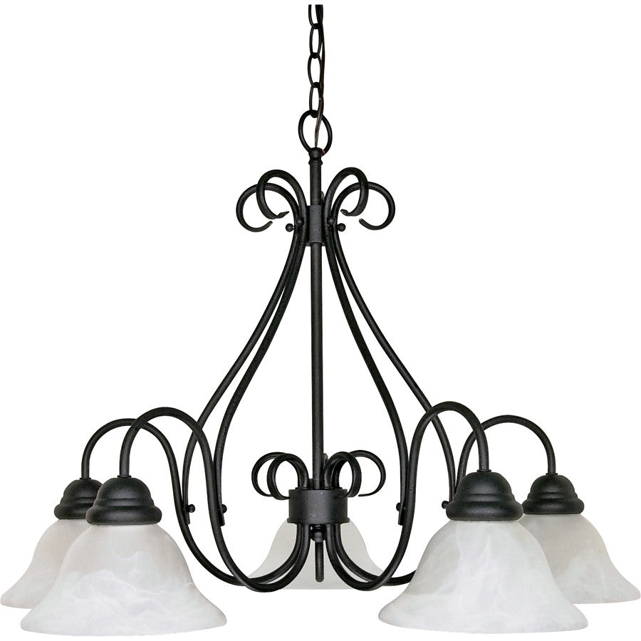 Nuvo Castillo 28in 5-Light Chandelier | Transitional Sonoma Bronze and Alabaster Swirl Glass | Dining Room & Living Room | 28 x 28 x 21 in | Model 60-381
